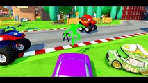 BIG MCQUEEN CARS & SPIDERMAN CAR! SpiderMan Colors | Monster Trucks For Children + Nursery Rhymes