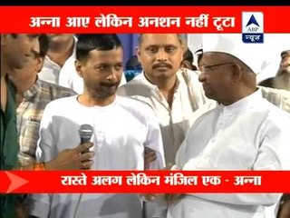 Kejriwal does not call off fast despite Anna meeting him