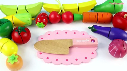 LEARN FRUIT NAMES with Wooden Velcro Cutting Toy Set – Orange, Lemon, Strawberry and Cheery