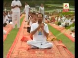 Mukhtar Abbas Naqvi performs yoga in Faridabad on International Yoga Day