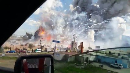 Amazing moment during explosion at a fireworks market in Tultepec, Mexico