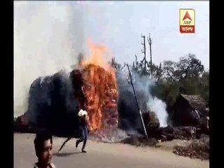 Fire in bundles of Jute Sticks at uluberia NH 6