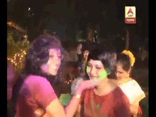 Dona Ganguly playing gulal at her dance school Dikhsha Manjari