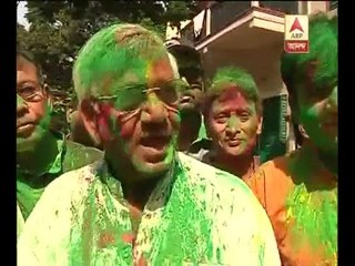 Trinamul Congress candidate Sovondeb Chatterjee basks in Holi