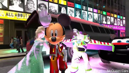 Mcqueen cars play with frozen elsa mickey mouse spiderman and buzz lightyear action childrens song