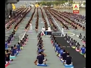 Indian naval forces participating in  International Yoga Day at Mumbai