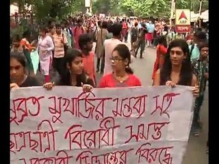 Students of Jadavpur University in a protest rally against Subrata Mukherjee's comments on