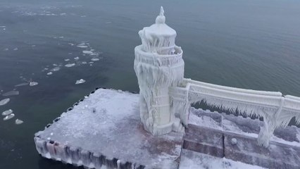 This frozen lighthouse looks like a fairytale castle