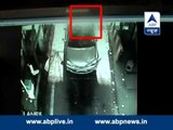 Horrifying accident caught on CCTV l Blue beacon car hits two, carrys one on roof till he slips off