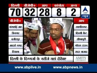 Auto drivers outside AAP office cheer for party win