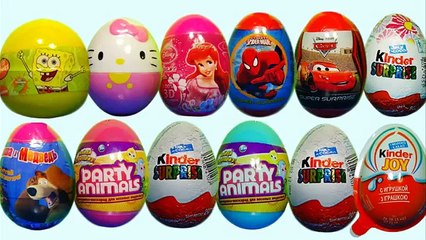 12 Kinder Surprise and Surprise Eggs SpongeBob HELLO KITTY Cars Disney Princess SPIDER MAN!