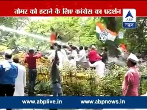 WATCH Congress protest against fake degree of AAP's Jitendra Tomar