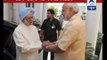 Former PM Manmohan Singh meets Narendra Modi at his residence