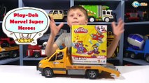 Play Doh CAN HEADS MARVEL SuperHeroes Toys for kids Playdough video Car Toys Review