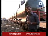 Local BJP leaders stick banners on the train that carried water to drought-hit Latur