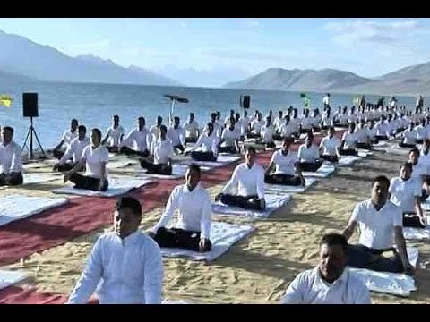 ITBP jawans do yoga at altitude of 14,000 ft, near Pangong lake, Ladakh