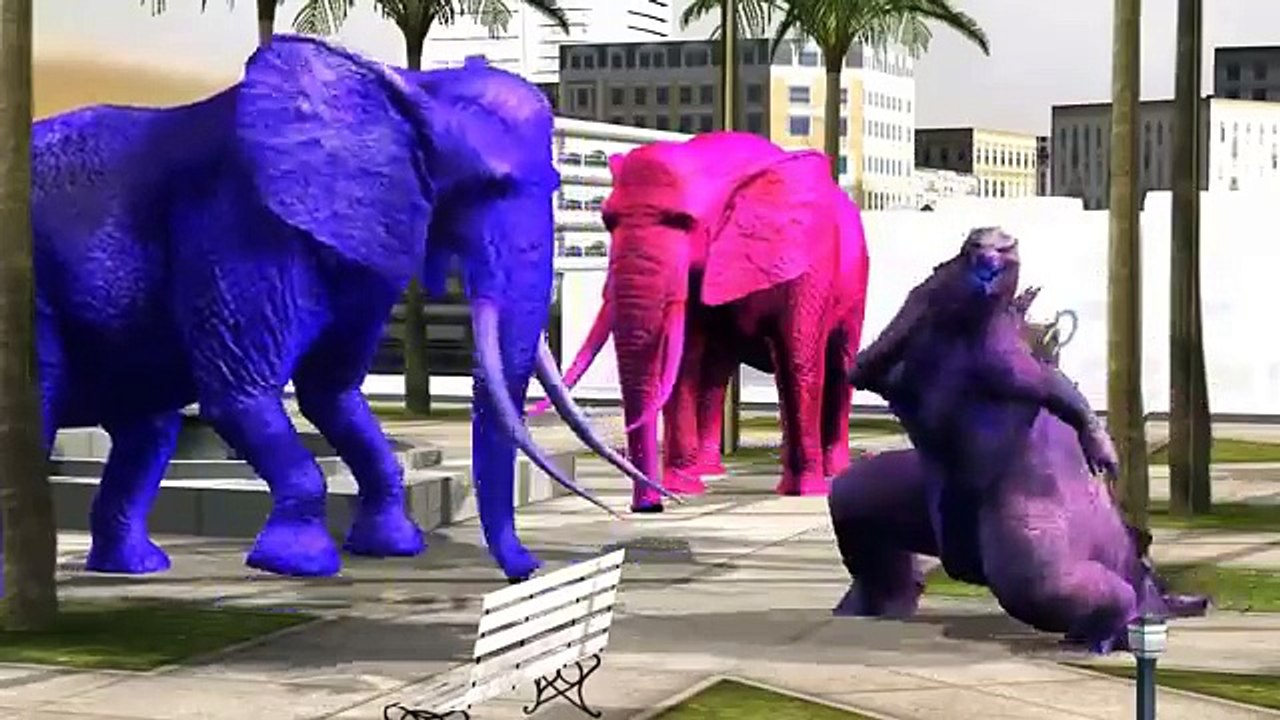 Colors Dinosaurs Gorilla Elephant Tiger T-Rex Evil Action Fight Movies Colors Gorilla Vs Elephant