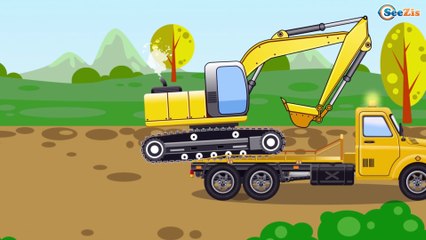El Tractor Verde y Camión Para Niños - La zona de construcción - Caricatura de carros