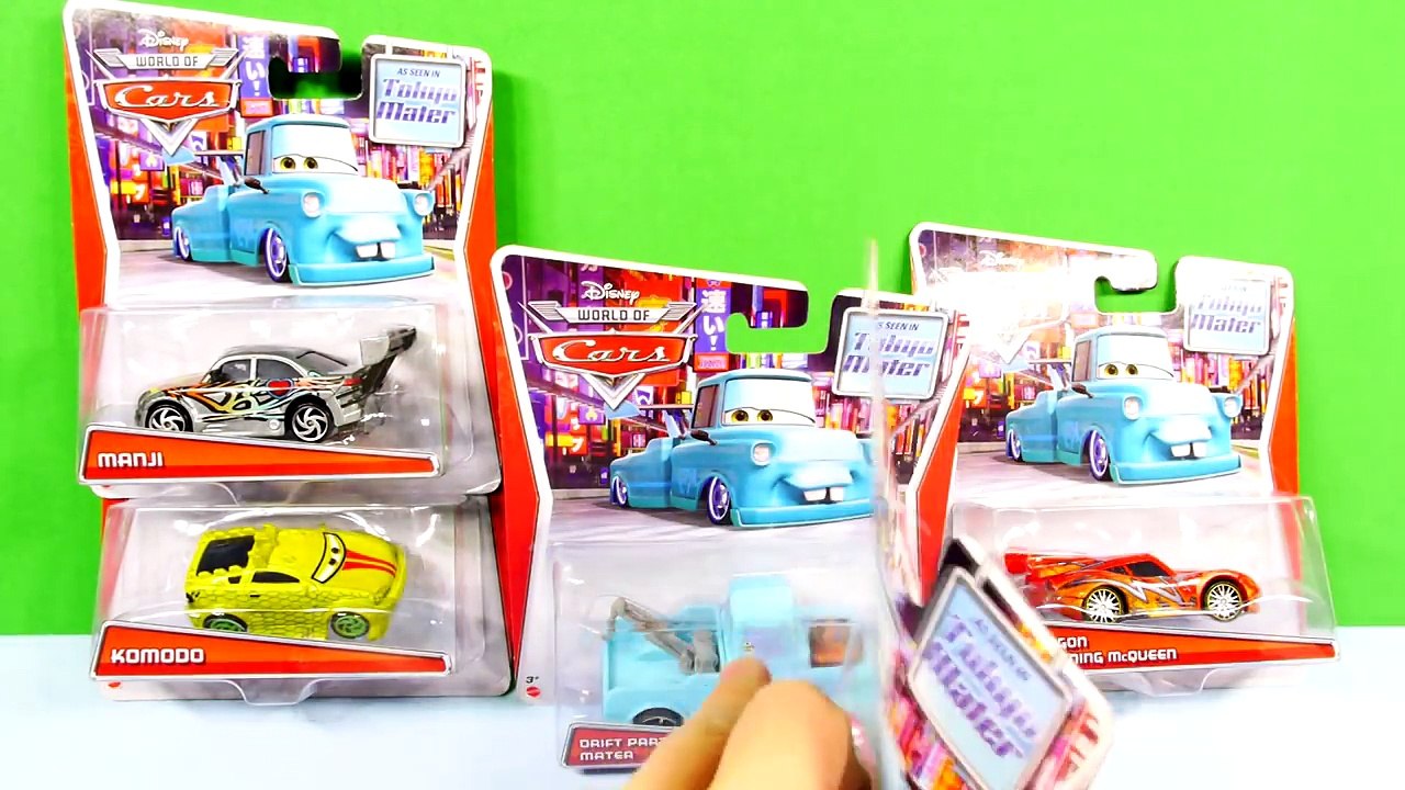 2014 Pixar Cars Komodo World of Disney Cars2 Drift Party Mater Kyandee Manji and Lightning McQueen
