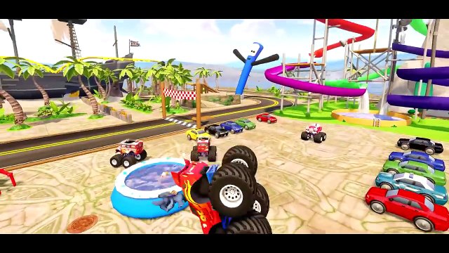 Wheels On The Bus Go Round and Round + Monster Truck McQueen Cars, Stitch, Donald Duck & Frozen Elsa