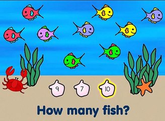 Fishy Count - Count the fish shown, then click on the shell with the correct number.