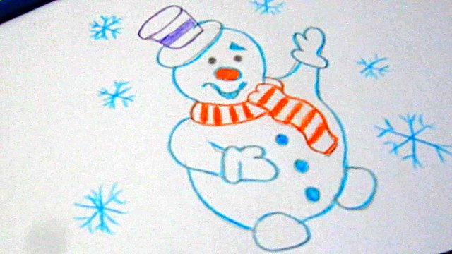 Как нарисовать новогодний рисунок Снеговик How to draw a Christmas picture for children Snowman