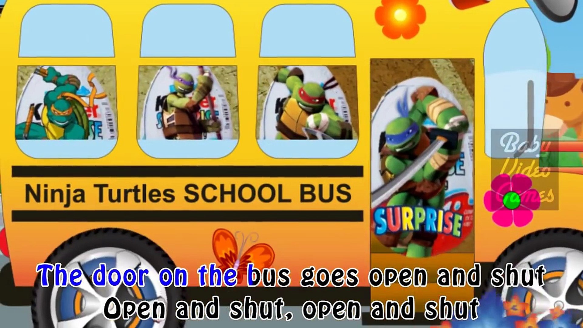 ⁣Cartoon Ninja Turtles Wheels on the bus Kinder Surprise Eggs Song Kids songs Cartoons Bus