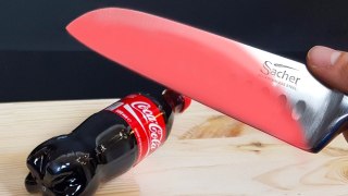 EXPERIMENT Glowing 1000 degree KNIFE VS COCA COLA