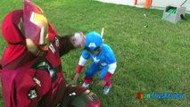 Water Balloons Fight Captain America Civil War vs Iron Man Marvel SuperHeroes Battle Ryan ToysReview