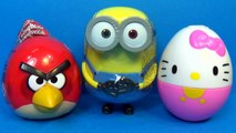 3 surprise eggs! HELLO KITTY Minions ANGRY BIRDS eggs surprise unboxing For Kids mymillionTV
