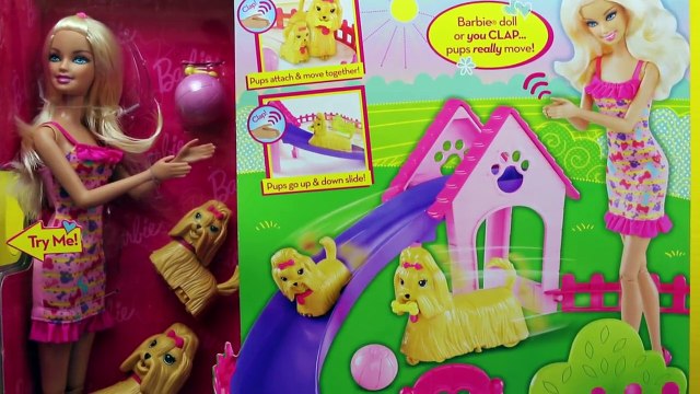 Barbie Puppy Park with Frozen Elsa and Annas Kids Playing at the Puppy Play Park DisneyCarToys