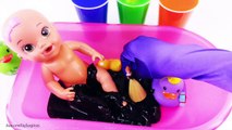Baby Doll Slime Bath! Learn Colors! Clay Slime Cups! How to Bathe a Baby Videos Pretend Play
