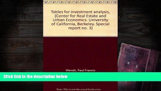 Audiobook  Tables for investment analysis, (Center for Real Estate and Urban Economics. University