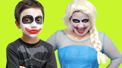 Batman & Frozen Elsa become Joker and Joker Girl - Spiderman And Frozen Elsa Funny Superhe