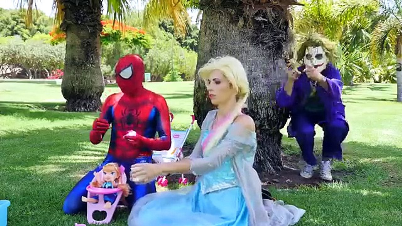 Frozen Elsa & Spiderman w/ Funny Joker Poop Princess Anna | Spiderman Cartoon