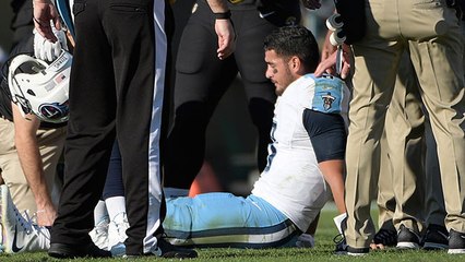 Marcus Mariota injured on sack, carted off field