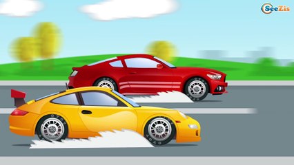 Caricatura de carros - Сarros de Carreras y Сoche de Policía - Carritos para niños