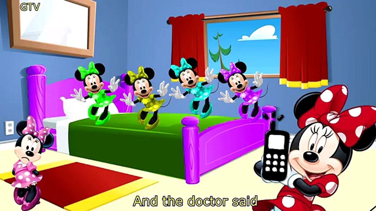 Five Little Minnie Mouse Jumping on the Bed | 5 Little Monkeys Jumping on the bed Nursery Rhymes