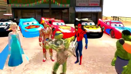 Lightning McQueen Nursery Rhymes Songs with Hulk, Iron Man, Spiderman, Elsa, Captain america, TMNT