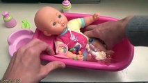 Baby Doll Bath Time in Skittles Candy Surprise Toys Play