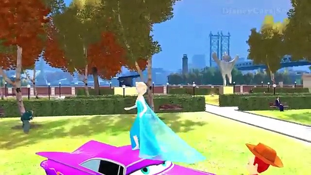 Toy Story & Frozen - Elsa The Snow Queen and Sheriff Woody Drive with Ramones Cars