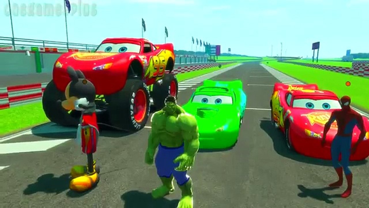 [ Lightning McQueen ] Disney cars Lightning McQueen Hulk Spider man Miki Maus Childrens Songs.mp4