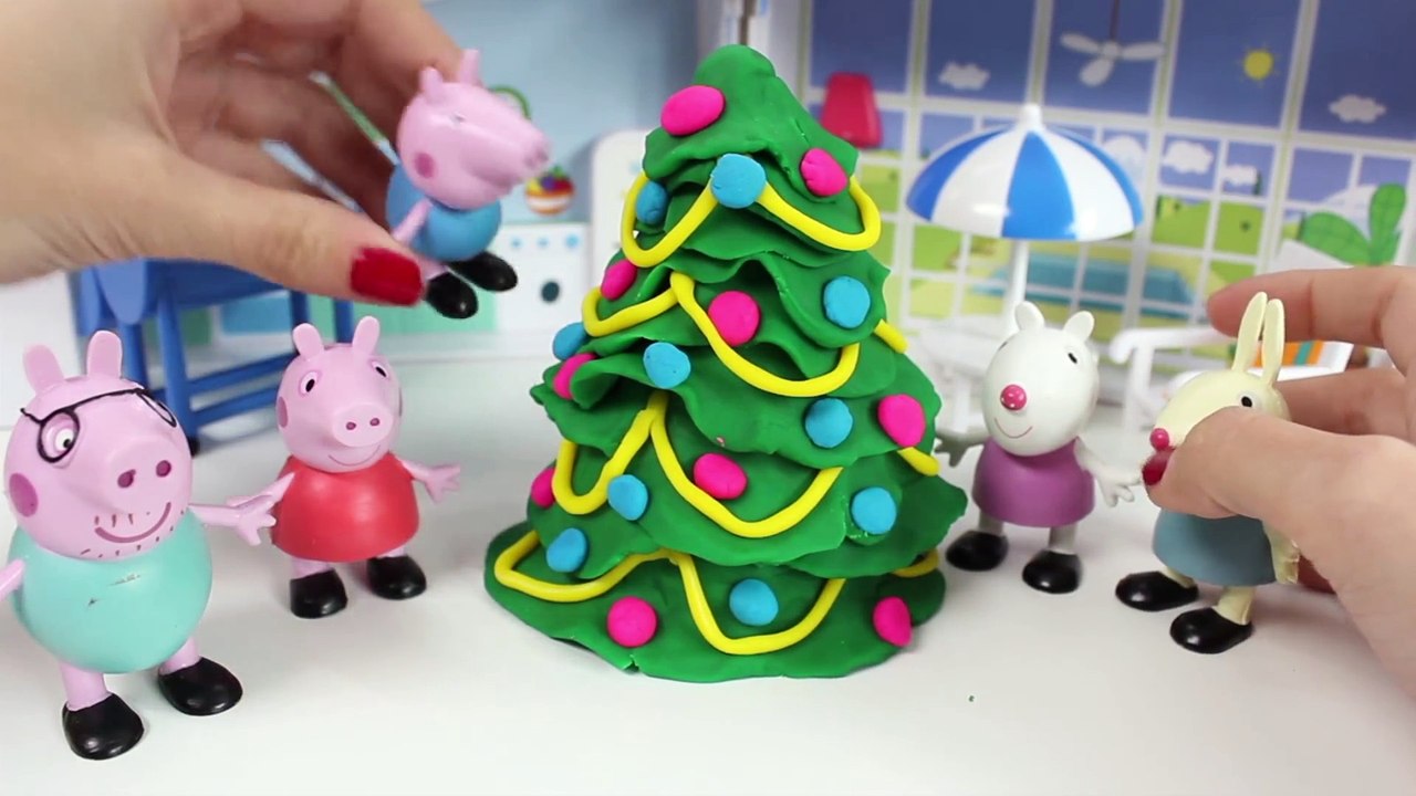 Peppa Pig Toy Episode Christmas Tree Make Beautiful Christmas Tree with Play-Doh & Superheroes