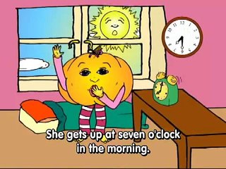Akşam pt.6 sabah: çocuklar İngilizce karikatür - . Öğleden sonra o __ içinde (uyur, yiyor .