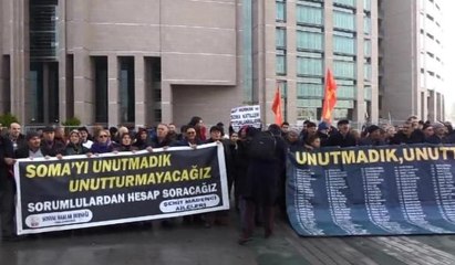 Soma'da madenci ailelerinden adliye önünde açıklama: İş cinayetleri son bulsun