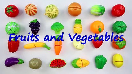 LEARN FRUITS and VEGETABLES NAMES with Velcro Cutting Toy Set - Kids Toddlers ESL