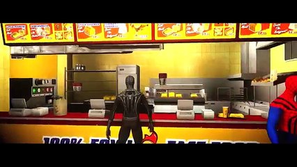 Black Spider-Man with Spider-Man having fun with their Custom Lightning McQueen SpiderMan Cars!2