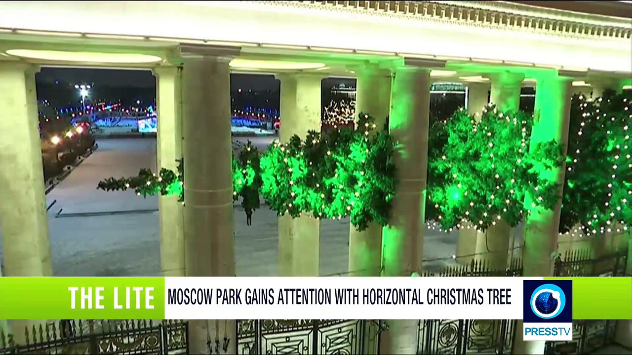 Horizontal Christmas tree on display