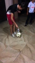 Amazing Bottle flip with Soccer Ball