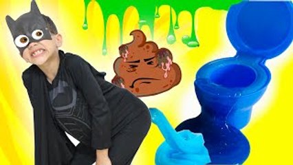 Batman Poop Colored Slime with Spiderman & Spider kid - Fun Superheroes Movie In Real Life